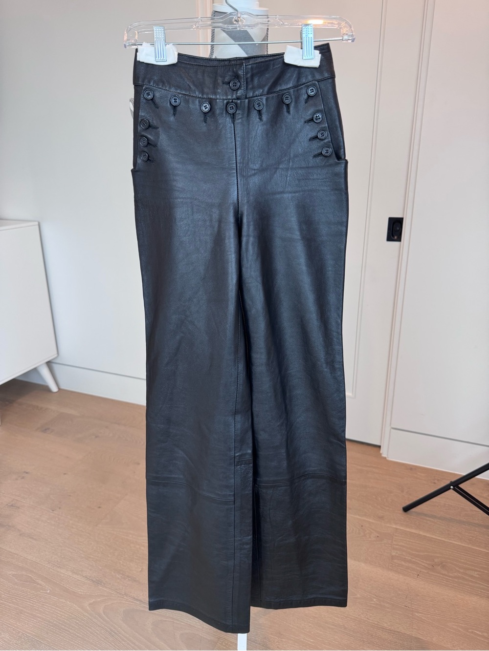 Vintage Helmut Lang Black Leather Button-Front Pants